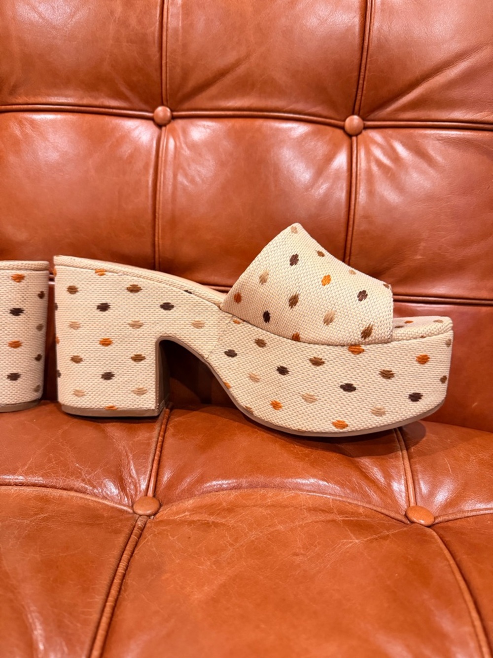 Larroude polka dot Miso raffia Platform heels Sandals